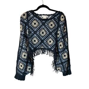 House of Harlow 1960 Crochet Fringe Sweater Boho Festival One Size